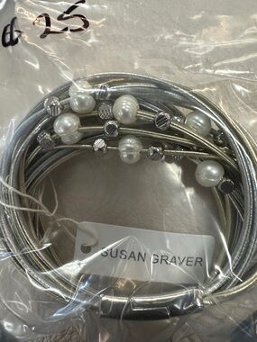 Susan Graver Silver and Pearl Multi-Strand Coil Bracelet